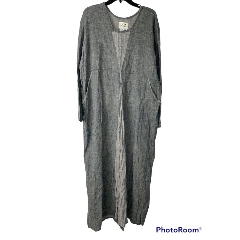 COPY - FLAX 100% Linen Maxi Dress Blue Chambray Large